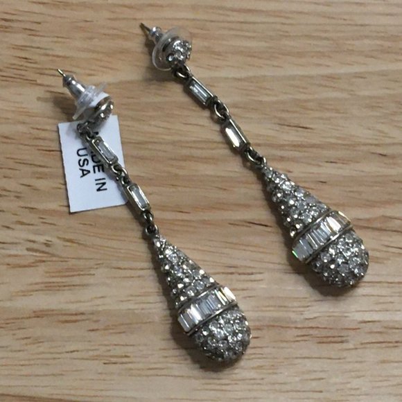 BEN AMUN JEWELRY Swarovski Crystal Drop Deco Earrings in Silver New - Picture 8 of 11